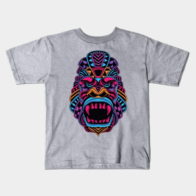 gorilla head neon Kids T-Shirt by Mako Design 